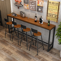 Iron art solid wood home bar Nordic leisure milk tea shop against the wall long bar table retro high table and chair combination