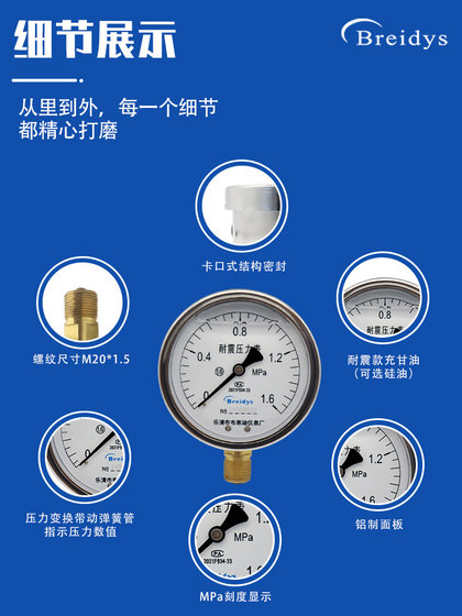 패스 인 압력 게이지 YN100 공식 스테인레스 스틸 충격 압력 게이지 수압 측정 기어 압력 스레드 M20 생성 패스 인 패스 인 압력 게이지 YN100 공식 스테인레스 스틸 충격 압력 게이지 수압 측정 기어 압력 스레드 M20 생성 패스 인