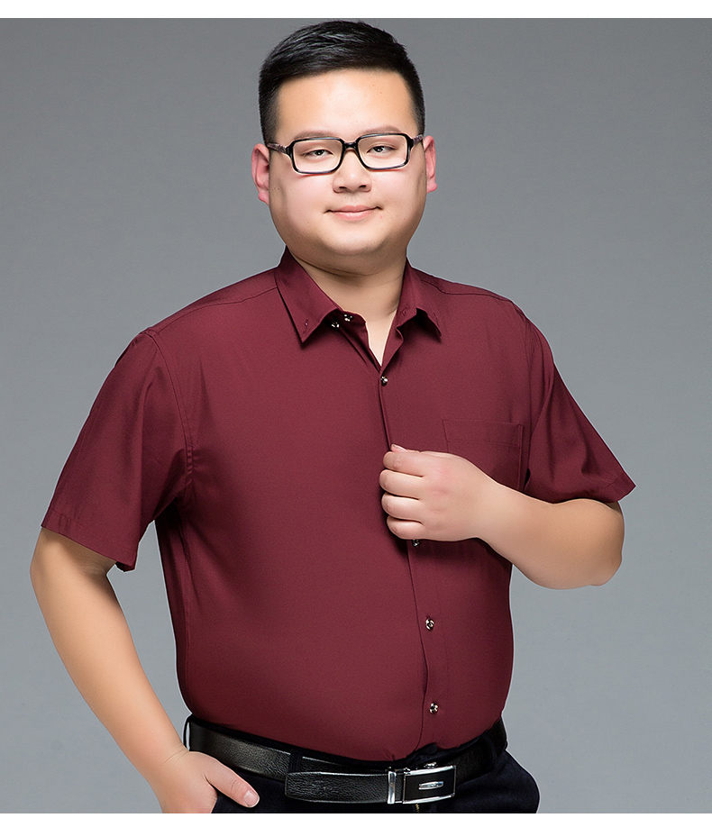 休狮派男装夏季加肥加大码短袖衬衫男 白色工装宽松休闲胖子衬衣