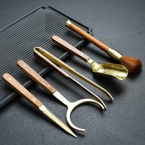 Gongfu tea accessories Great All Black Honolulu Pear Wood Six Gentlemen Bronze Tea Clip Tea Needle Brush tea Tao 6 gentlemen