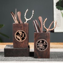 Four Seasons Tea Road Six Gentlemen Suit Solid Wood Black Sandalwood Tea Needle Tea Spoon Tea Clip Tea Fork Whole Tea Set Tea Tray