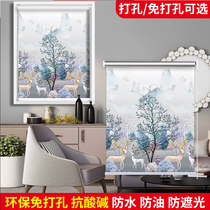 Roller blinds custom kitchen bedroom bathroom toilet sunshade waterproof oil-proof electric punch-free hand-pulled roll curtain