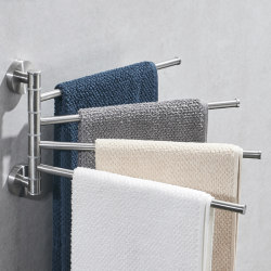 Bathroom rotating folding movable towel bar with three poles, towel rack without punching 304 stainless steel bathroom storage rack