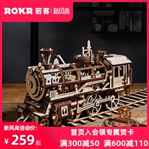 ROKR Ruoke steam locomotive toy wooden mechanical transmission model diy manual assembly adult high difficulty