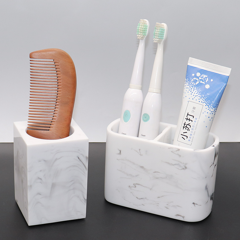 European-style marble electric toothbrush rack placement rack powder room toothbrush rack wooden comb storage box wooden comb rack