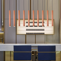 Long cylinder chandelier wood grain color cylindrical spotlight pendant wire cylinder lamp Nordic Restaurant light cylindrical minimalist design bar lamp