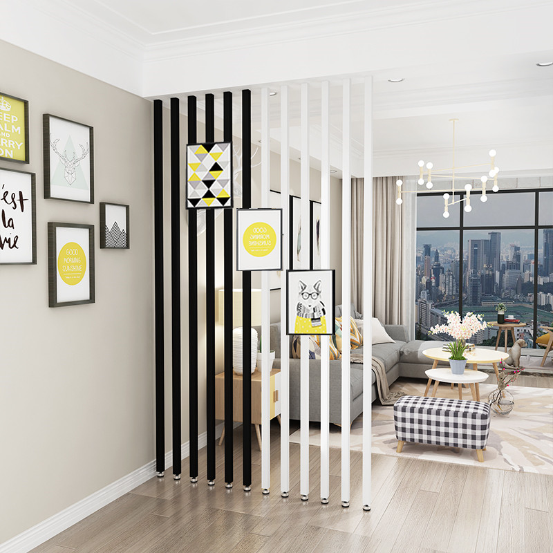 北欧铁艺屏风隔断装饰木格栅网红办公室客厅玄关立柱竖条免打孔