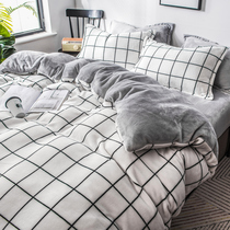 Coral velvet four-piece autumn and winter double-sided plus velvet three-piece sheets Falai quilt cover milk flannel bedding