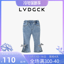 LVDGCK Girls' pants 2022 new spring and autumn children's striped butterfly knot jeans