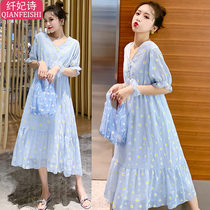 Temperament fairy pregnant woman summer dress summer fashion long floral skirt super fairy spicy mother chiffon dress