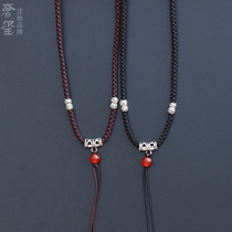 Pendant Pendant Rope male pure silver Leopard Guanyin Jade Handcrafted Weave Adjustable 925 silver hanging neck necklace coarse rope