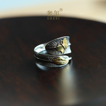 Feather ring pure silver ancient method Takahashi goro men and women suitable for hands thick small crowdsourced high level sensuo red medieval ring