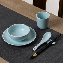 Hotel table tableware four-piece set Chinese restaurant box Jingdezhen ceramic dish set celadon tableware dish