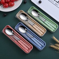 Girl heart tableware three-piece set of cute knife and fork spoon with storage box chopsticks spoon set adult portable stainless steel