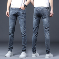 Summer slim fit jeans Mens 2022 Korean version trendy slim fit pants mens elastic long pants summer