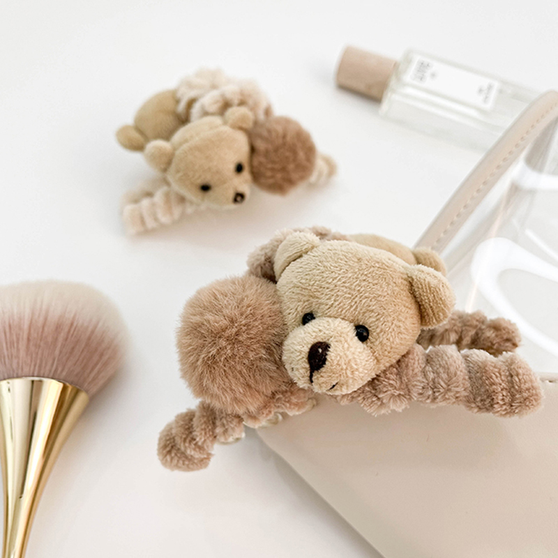 毛绒小熊毛球小抓夹半扎刘海夹子高马尾女毛绒绒发卡发夹秋冬头饰