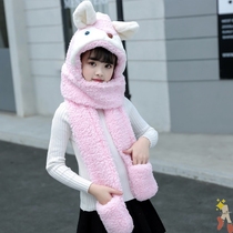 Scarf one cute three-piece scarf thickened cartoon children parent-child baby cycling suit girl winter