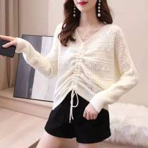 women's thick long sleeve korean style loose pullover sweater spring autumn new v-neck drawstring top