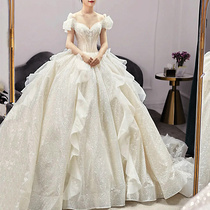 Main wedding dress autumn and winter New bride tailing temperament bridal forest Super fairy dream Starry Sky French advanced sense 2021