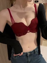 Brand lingerie girl small breasts gathered to thicken this life year bride free steel ring anti-sagging wedding red bra hood
