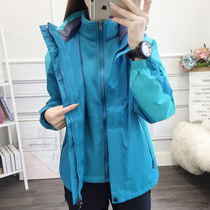 Outdoor clothing womens Tide brand Korea three-in-one detachable plus velvet thickened jacket winter warm mountaineering clothing men