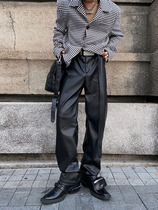 CulturE 21ss fried street niche design leather pants premium straight pants tide cool legs long casual pants men and women