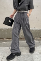 CulturE Korean version of the niche lazy style lace-up design ins loose straight mopping casual pants trousers men and women