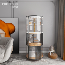 Miaozan round cat cage villa 360 panoramic display high-permeability glass luxury cat nest with toilet solid wood cat house