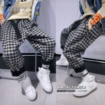 Homemade childrens pants Boys autumn and winter 2021 new retro plaid straight frock dress pants handsome harem pants