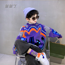 Childrens sweater pullover spring and autumn boys 2021 new middle and large childrens Korean version of the tide of foreign knitwear mens baby top