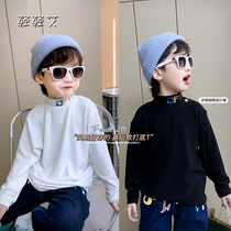 Boy fever T-shirt 2020 new autumn and winter childrens inner half high collar Korean version of the top foreign style tide base shirt t