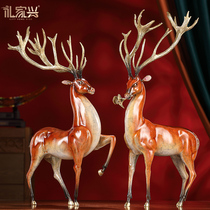Pure copper deer swing pieces a pair of home living room office decorations New Chinese bronze handicraft Merchants Opening gifts