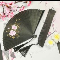 Fan Wooden Chinese Style Full Bamboo Folding Fan Japanese Ancient Style Male and Female Classical Black Easy-to-Open Small Dance Fan