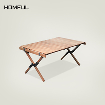 HOMFUL outdoor egg roll table portable folding table camping home self driving tour solid wood barbecue picnic table and chair