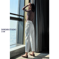 (clear cabin section) white jeans female high waist loose straight drum radish 2022 Spring summer 90% Old daddy pants