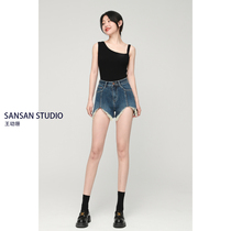 Wang Yushan Retrox Jeans High waist loose thin 2023 summer new hot pants are thin A - word shorts