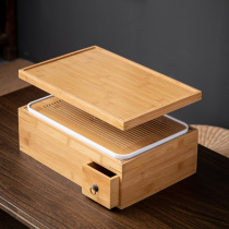 Japanese-style bamboo dried tea tray set Household multi-function water storage tea table Kung Fu tea tray integrated storage box