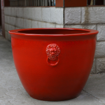 Jingdezhen ceramic red glaze large cylinder Chinese Red Longtou Town house courtyard water tank lucky gift yard decorative ornaments