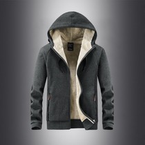 2022 cardigan sweater fleece jacket mens plus velvet thickened plus size lamb velvet cold protection warm casual hooded