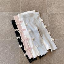 Girl Modale Pure Cotton Spring Summer Butterfly Knot Decoration Wave Pants Feet elastic Fashion to beat bottom long pants Korean version