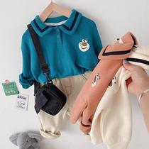 Boys Korean version of cartoon printed POLO collar sweatshirt 2021 Fall new middle children Leisure cover Hooded Surge