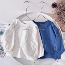 Boy Clothing Boy Pocket Clothing 2021 New Spring Dress Long Sleeve Baby Round Neckline Hood Korean Version Foreign Air Blouse Tide