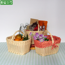 Pastoral style woven basket childrens picking basket set cloth small flower basket living room storage picnic basket square decoration