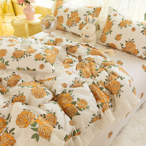 Korean style meritocratic lace fairy lace princess wind crummy bed with four pieces of spring and summer girls 1 8m quilt cover sheet