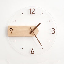 Creative Nordic simple solid wooden wall clock Glass watch wall clock Living room home wall clock Decorative clock Light luxury watch