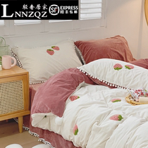 Cute princess style four-piece thickened milk velvet winter coral Velvet crystal velvet Falai flannel bedding