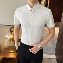Brand mens summer shirt Short-sleeved slim trend handsome three-quarter sleeve shirt casual half sleeve