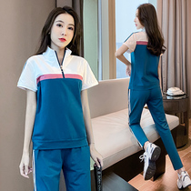 Pure Cotton Sports Suit Women 2021 Summer New Fashion Casual Printed College Wind Loose Bursting two sets