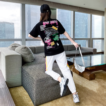 Casual Fashion Sportswear Suit Women 2021 Summer New Tide Sign Foreign Air Display Slim Net Red Long Pants Two Sets