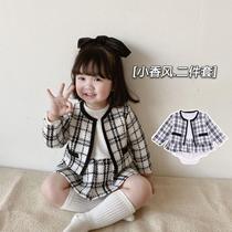 chanel style baby girl's set princess spring autumn foreign style fart dress new girls coat harness cute net